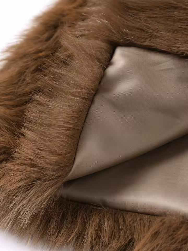 Ferryhill Brown Faux Fur Long Jacket