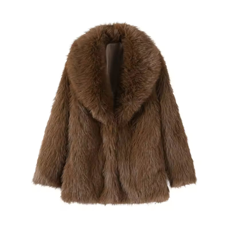 Ferryhill Brown Faux Fur Long Jacket