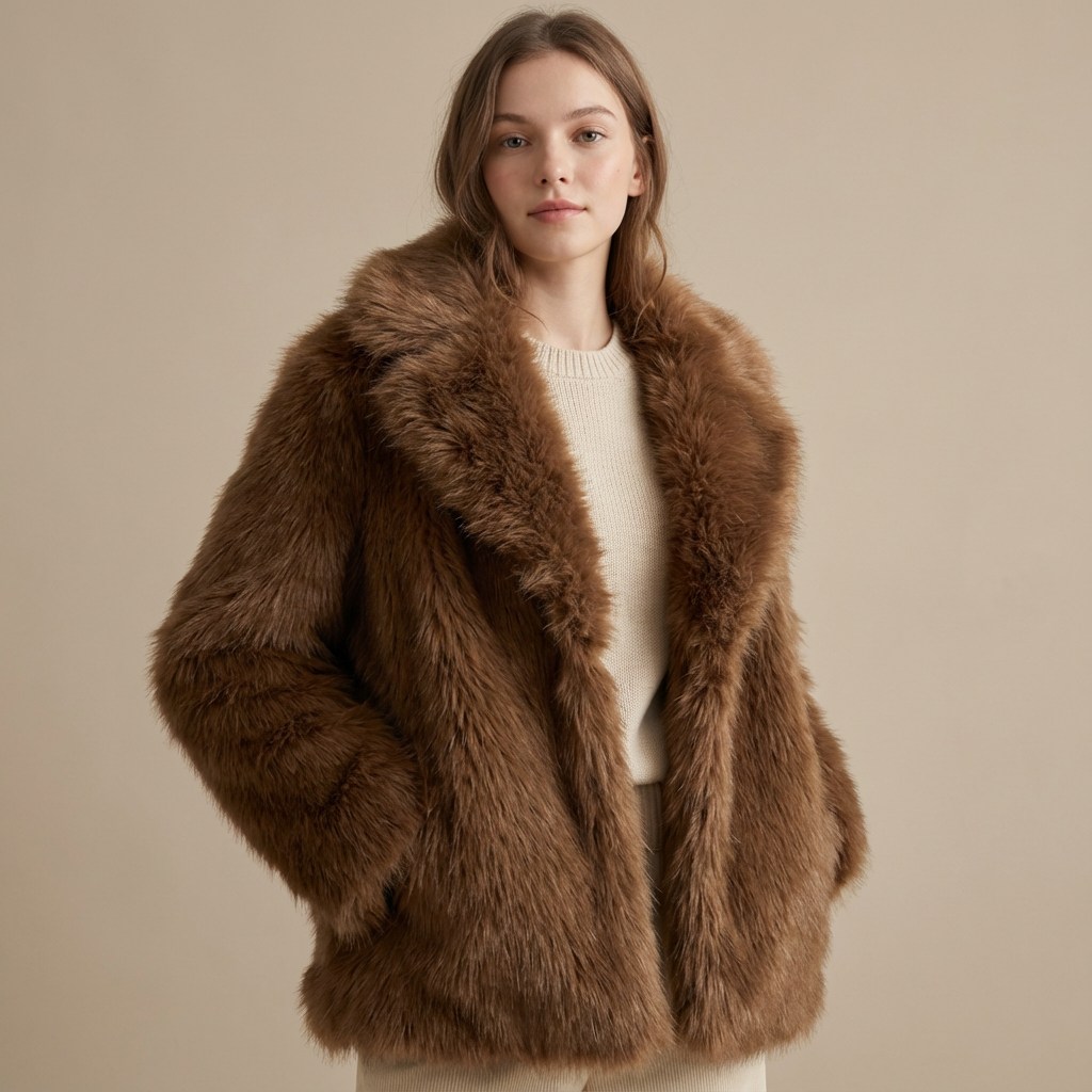 Ferryhill Brown Faux Fur Long Jacket